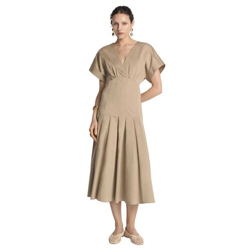 Veronika Maine Stretch Cotton Pleat Midi Dress